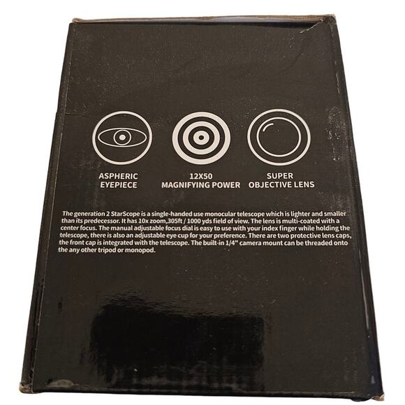 Yuko 12x50 Waterproof Monocular Telescope G2 w/ High Definition Lens Black New - Picture 3 of 5